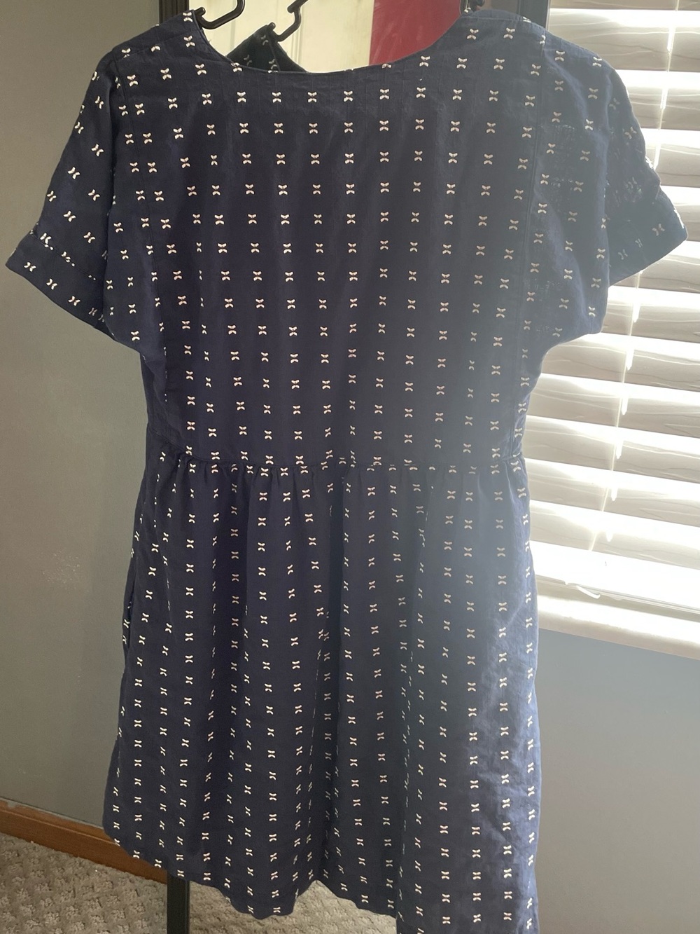 Madewell Navy V-Neck Babydoll Dress with Small White Pattern - Picture 2 of 3